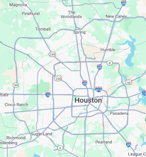 Sell Your Houston House Fast for Cash - Freedom Properties Direct Map of Houston Texas showing areas where you can sell your home quickly for cash