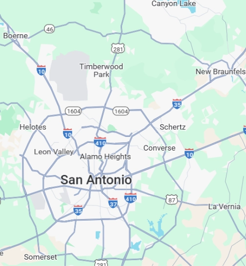 Sell Your House Fast in San Antonio - Freedom Properties Direct Service Map Map of San Antonio Texas showing areas to sell your house fast for cash