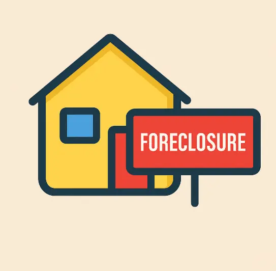 Foreclosure Help Icon for Austin Homeowners Colorful icon of a house with a foreclosure sign, showing foreclosure help in Austin, TX