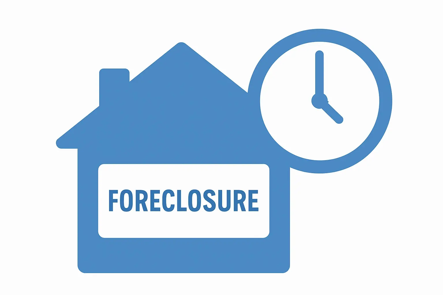 Fastest Way to Stop a Foreclosure in Austin Blue house icon with foreclosure notice and clock, symbolizing urgency in Austin, TX
