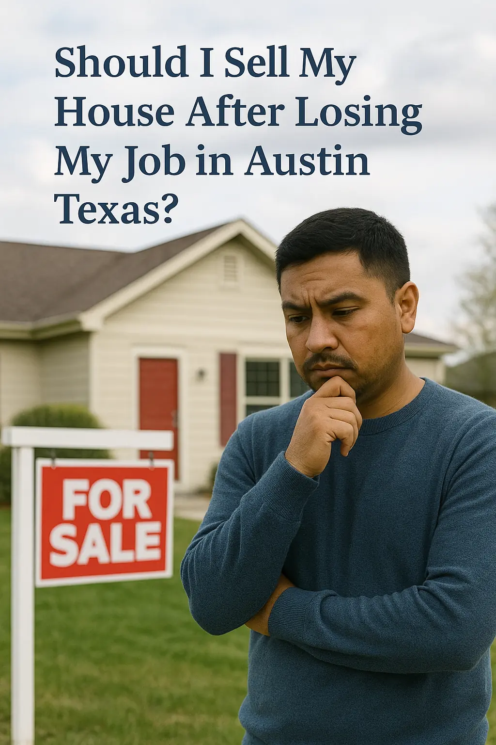 Should I Sell My House After Losing My Job in Austin, TX? man in front of Austin TX house thinking about selling after job loss